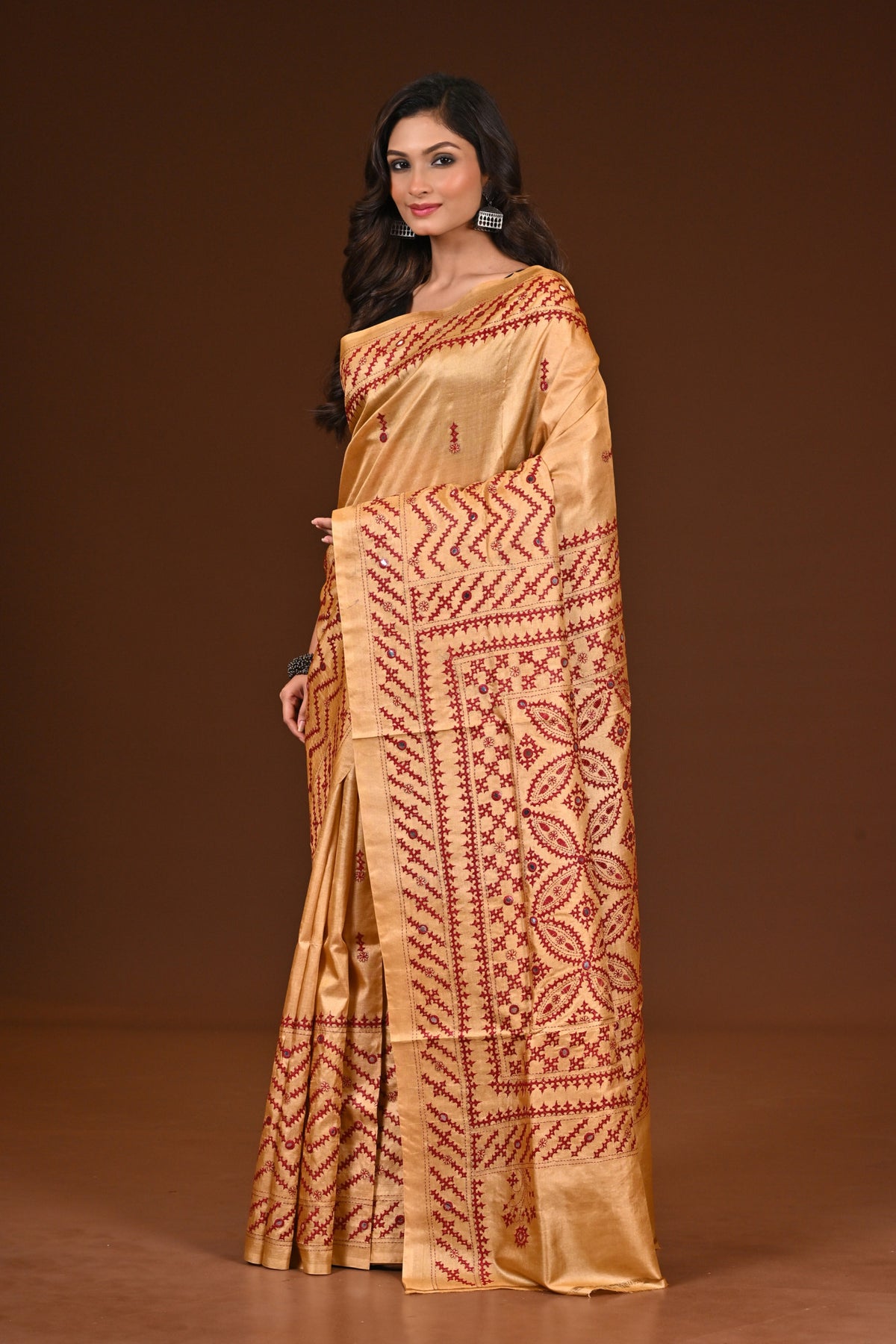 TUSSAR DYE GUJRATI MIRROR SAREE