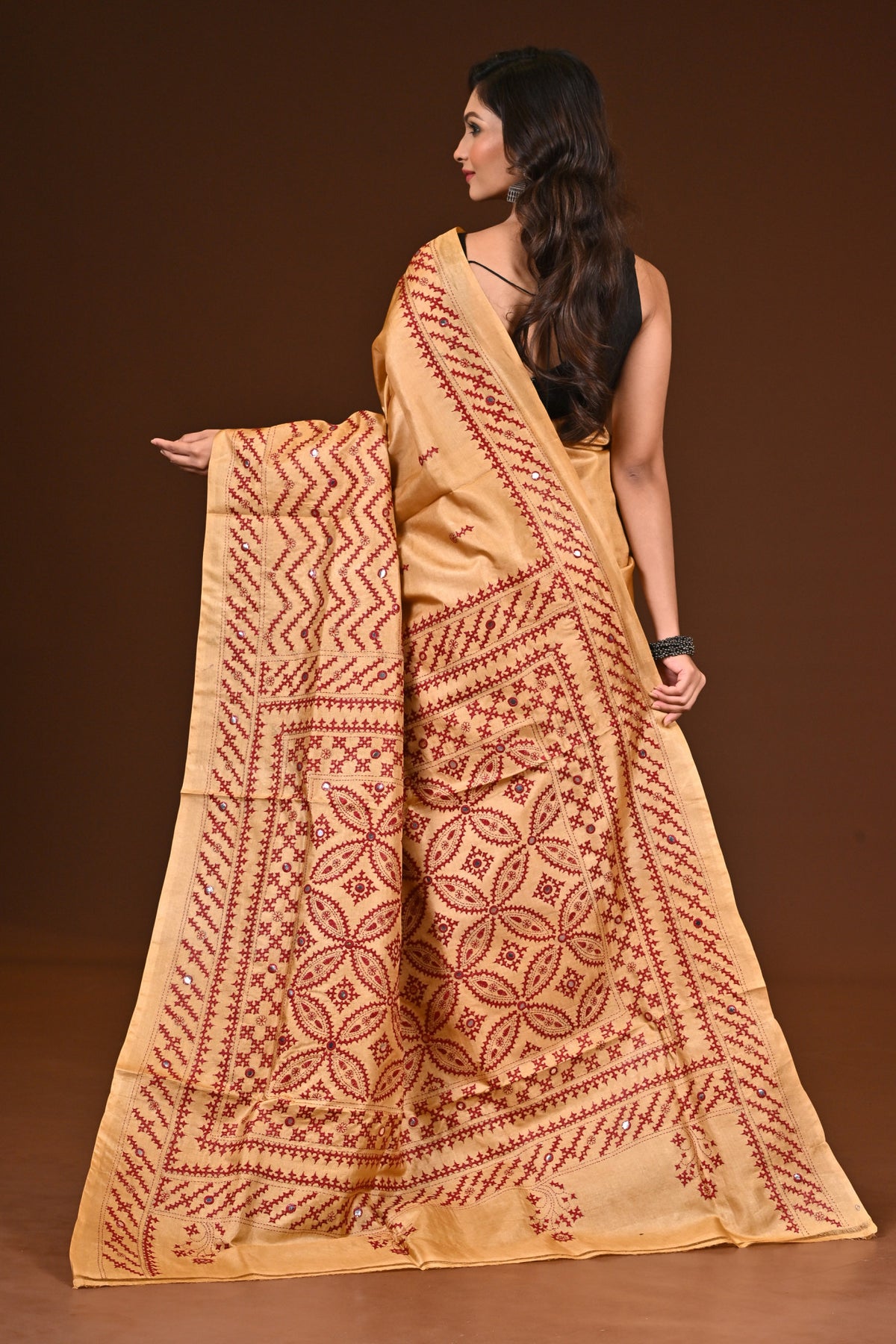 TUSSAR DYE GUJRATI MIRROR SAREE