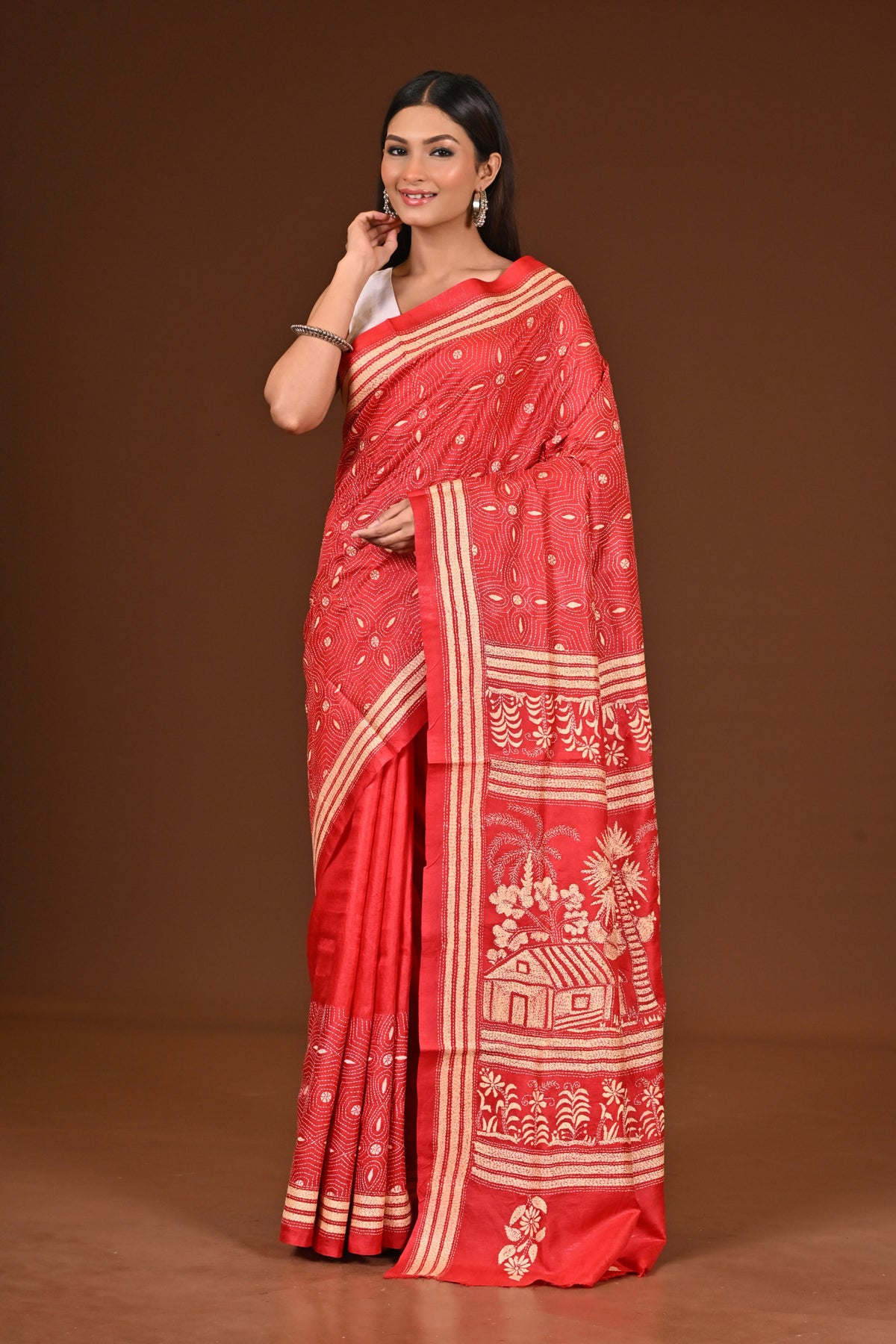 PURE  SILK KANTHA SAREE