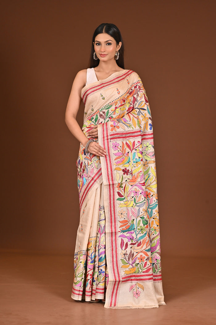 TUSSAR  SILK KANTHA SAREE