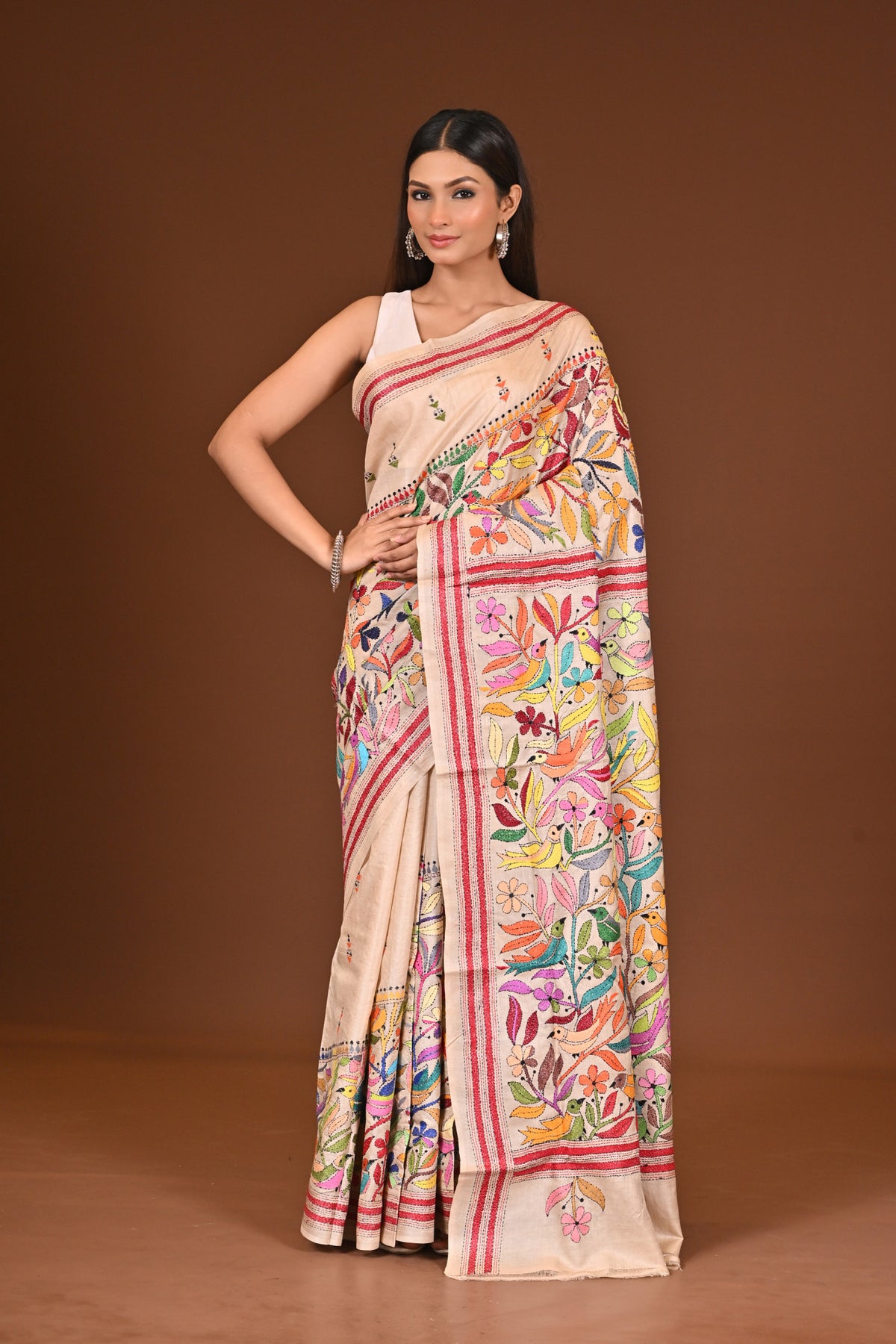 TUSSAR  SILK KANTHA SAREE