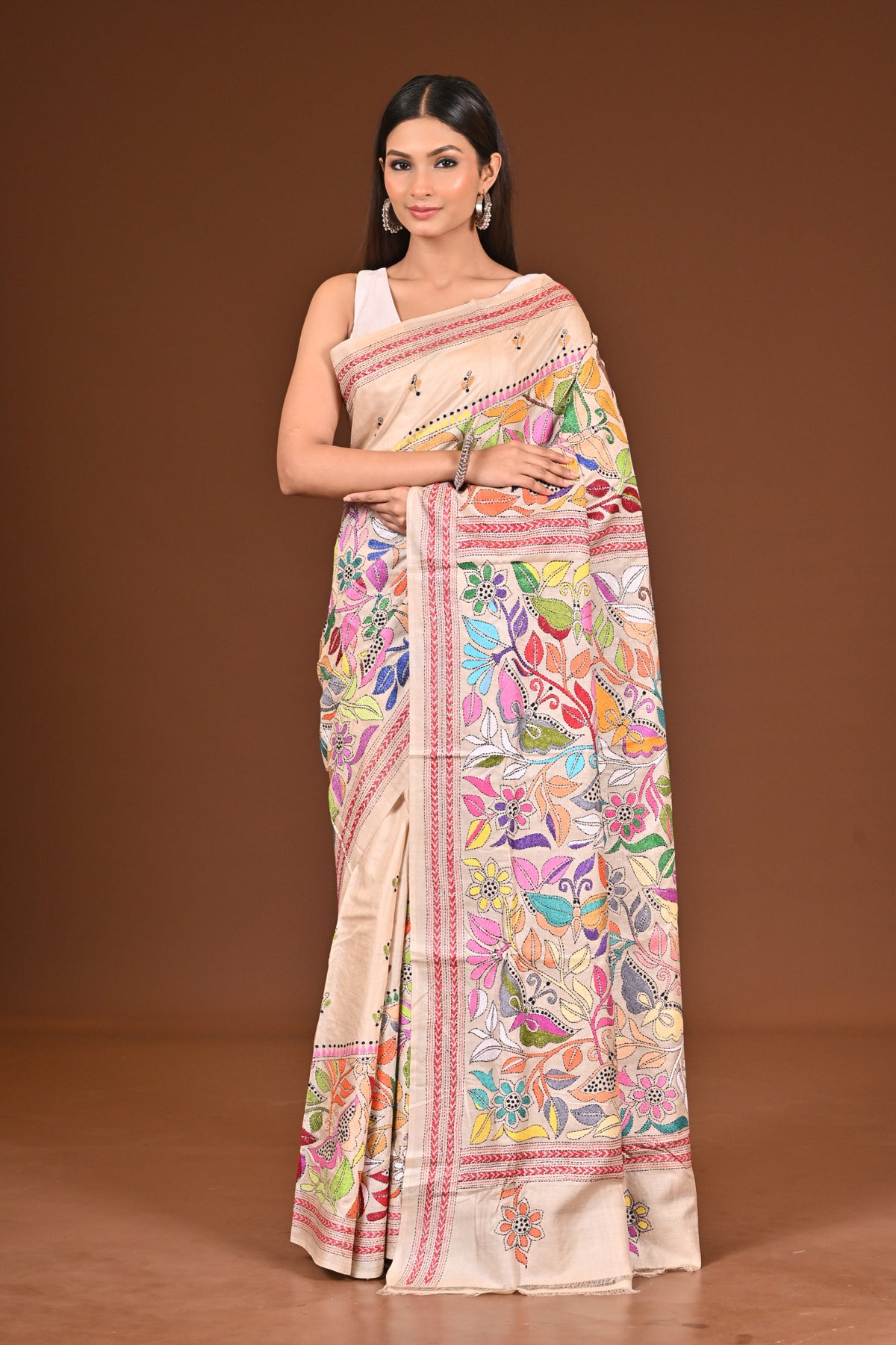 TUSSAR  SILK KANTHA SAREE