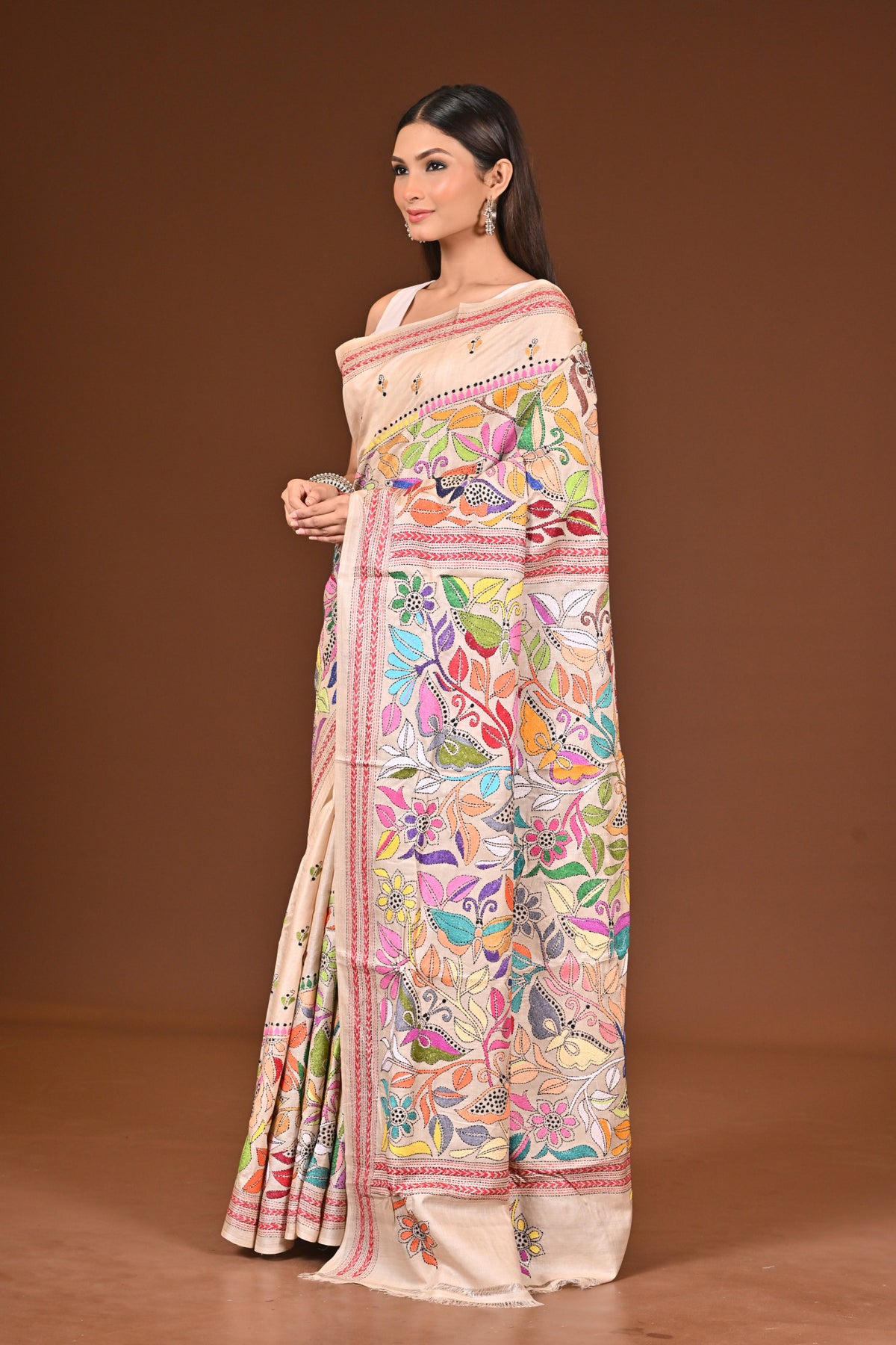 TUSSAR  SILK KANTHA SAREE