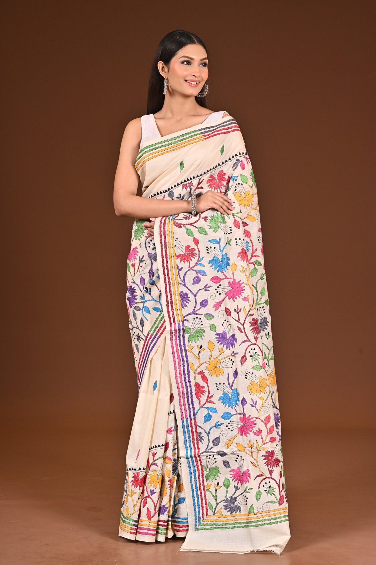 PURE  SILK KANTHA SAREE