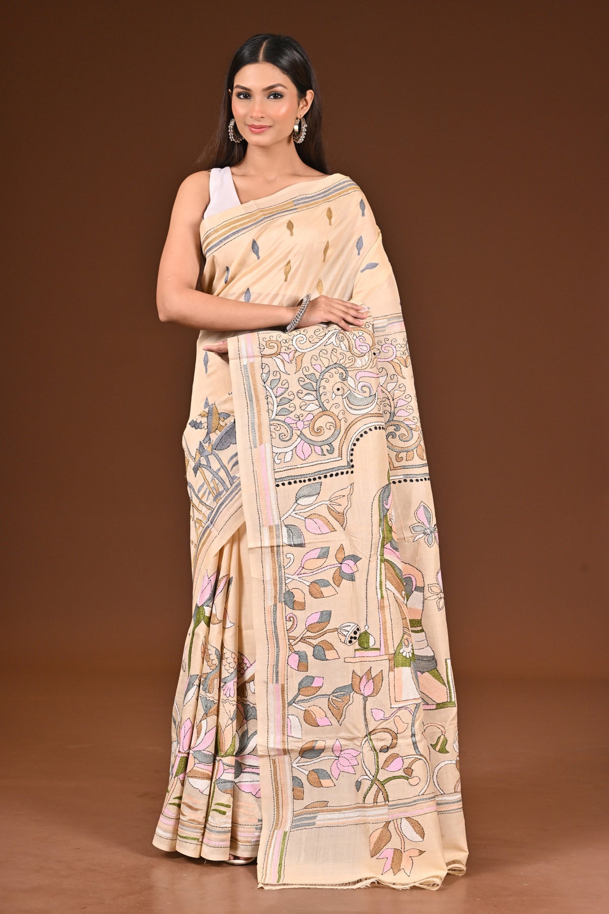 PURE  SILK KANTHA SAREE