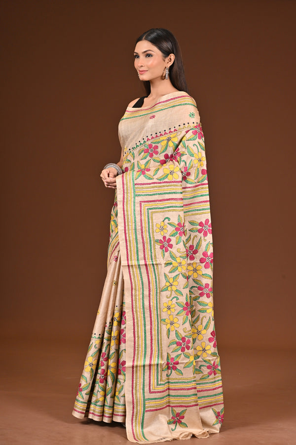 PURE  SILK KANTHA SAREE