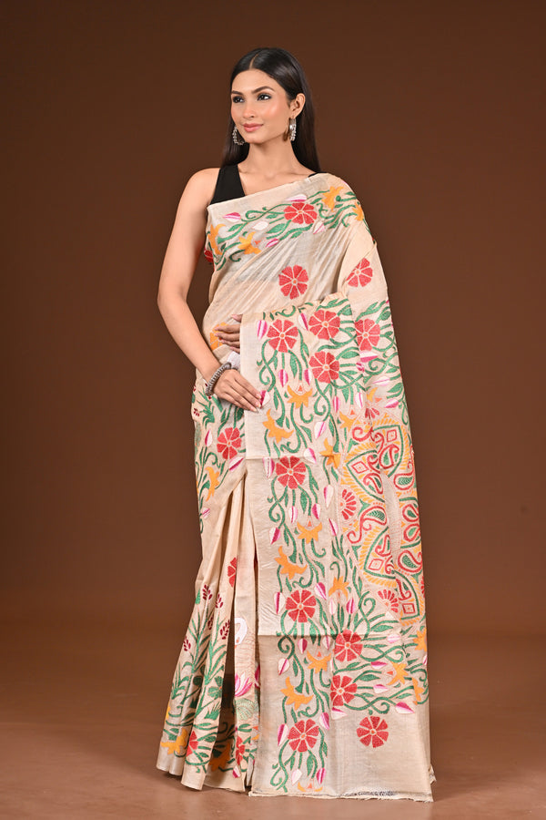TUSSAR SILK KANTHA SAREE