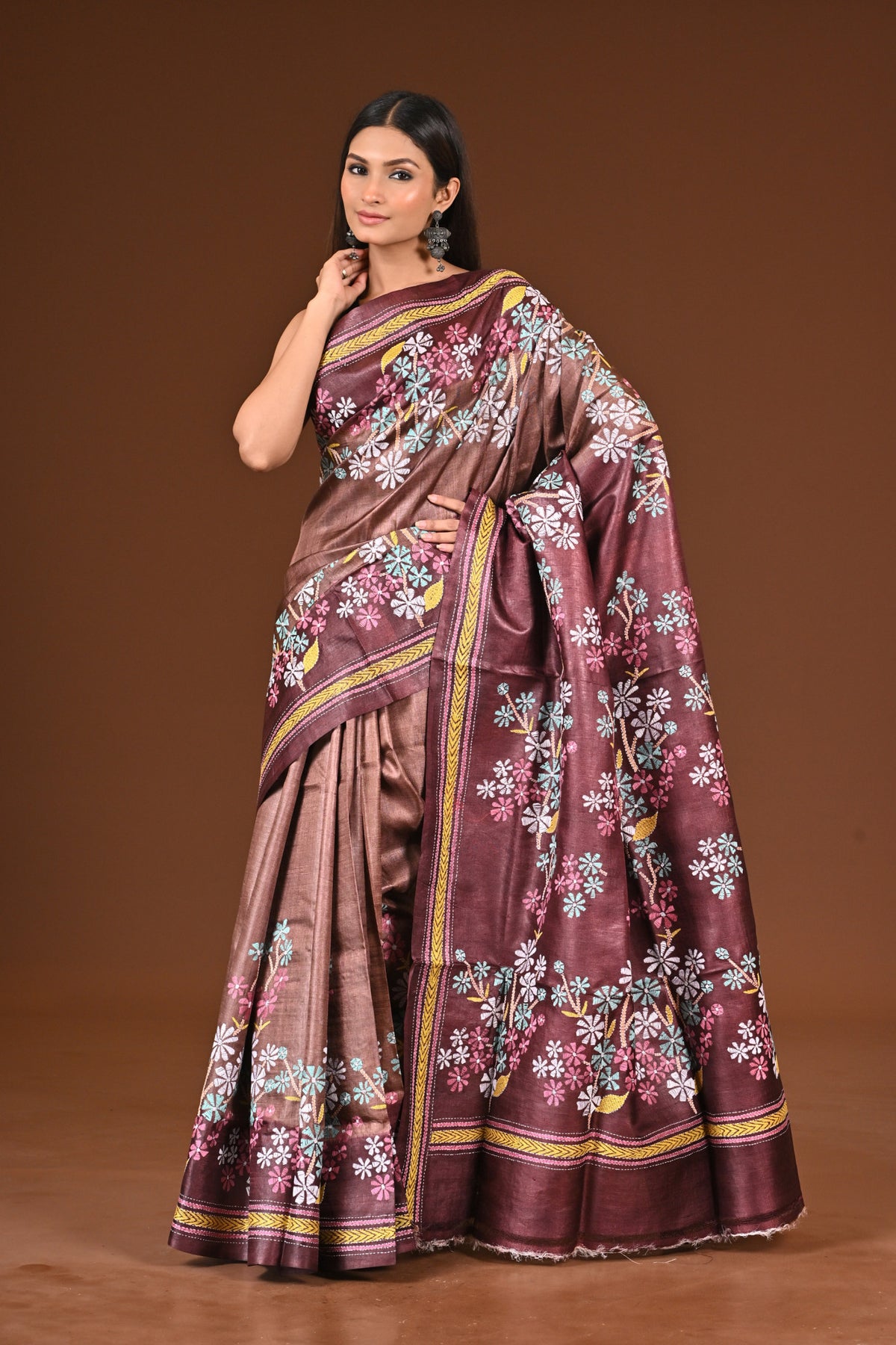 PURE  SILK KANTHA SAREE
