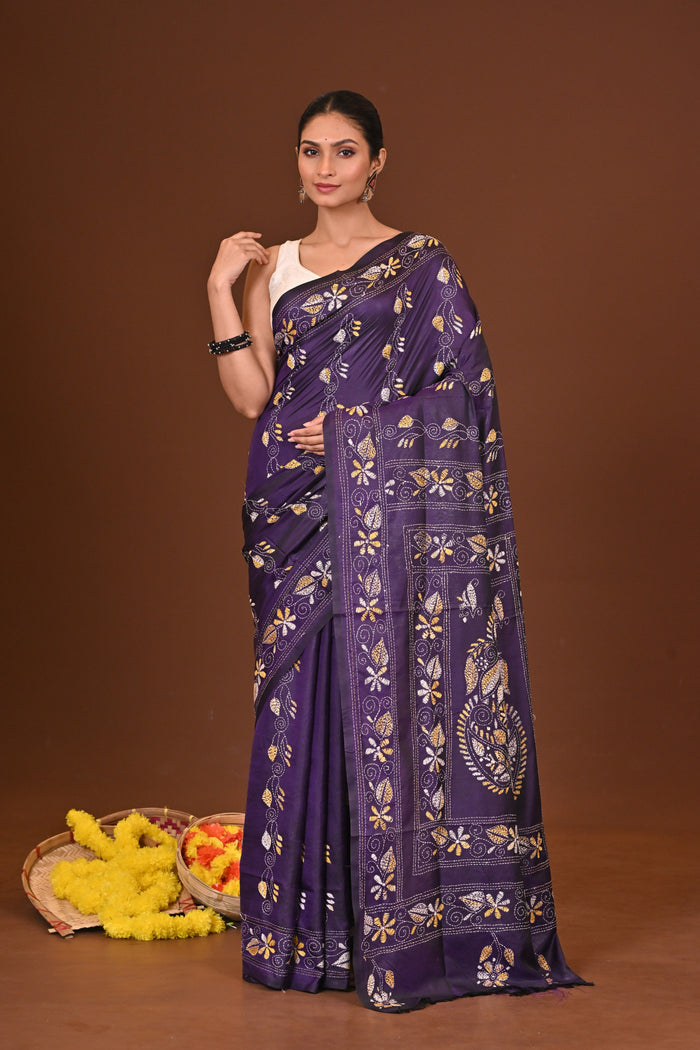 NAVARANGI BLENDED SILK KANTHA SAREE