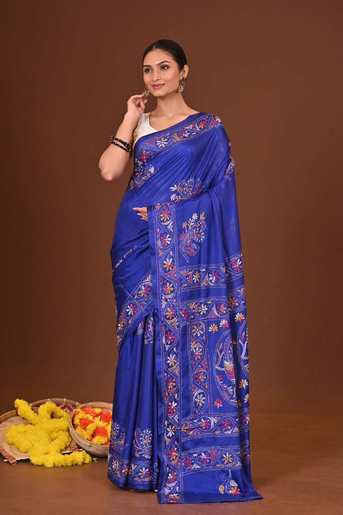 NEELVILASINI  BLENDED SILK KANTHA SAREE