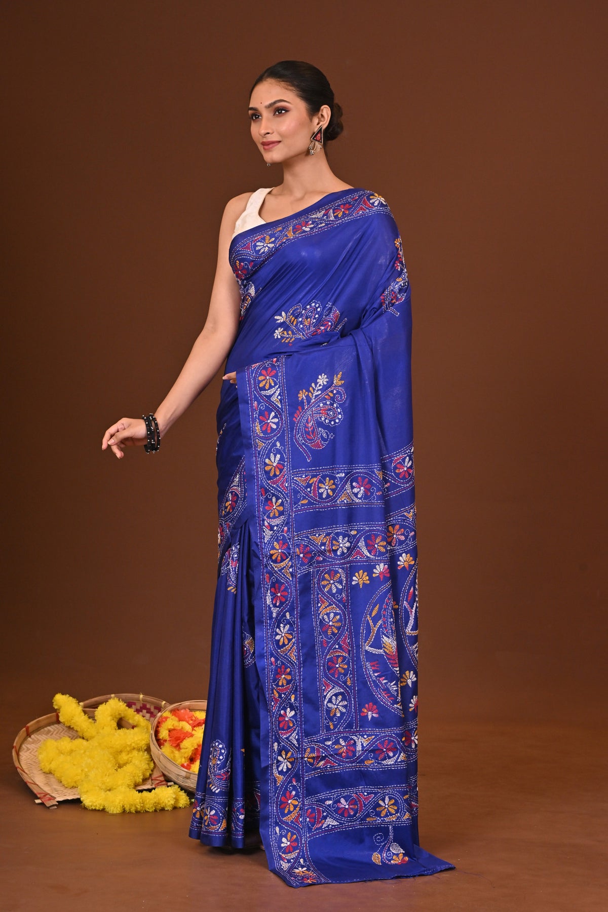 NEELVILASINI  BLENDED SILK KANTHA SAREE