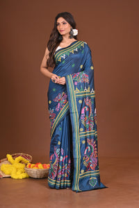 NEELPAKHI BLENDED SILK KANTHA SAREE