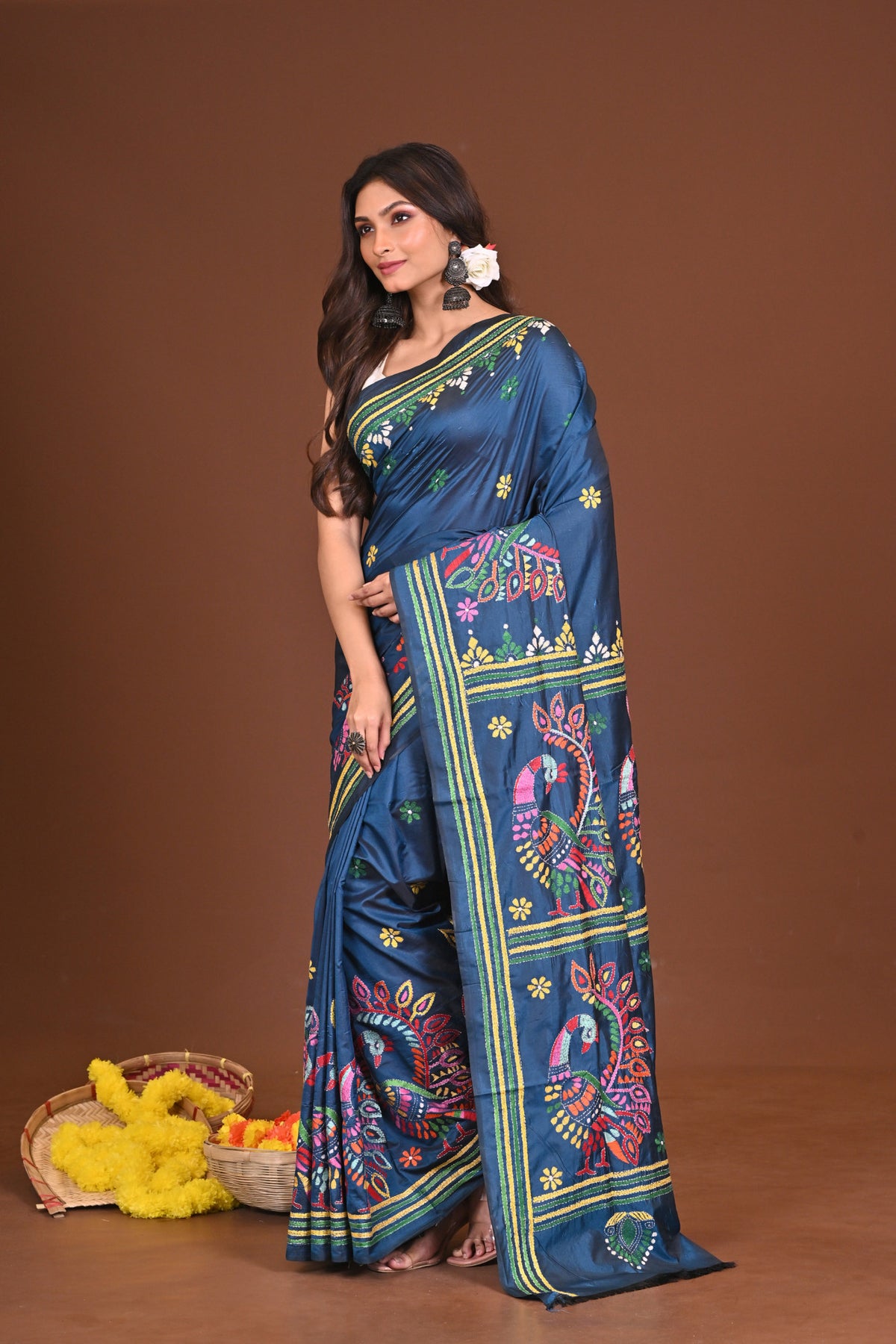 NEELPAKHI BLENDED SILK KANTHA SAREE