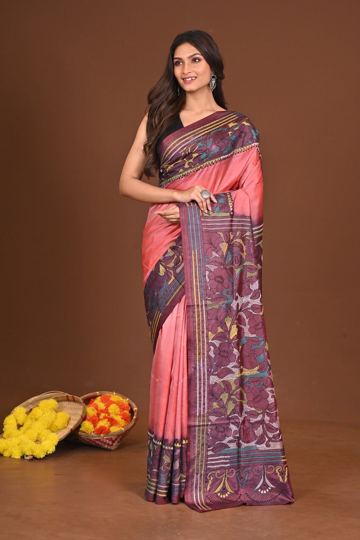 PRABHARANJAN BLENDED SILK KANTHA SAREE