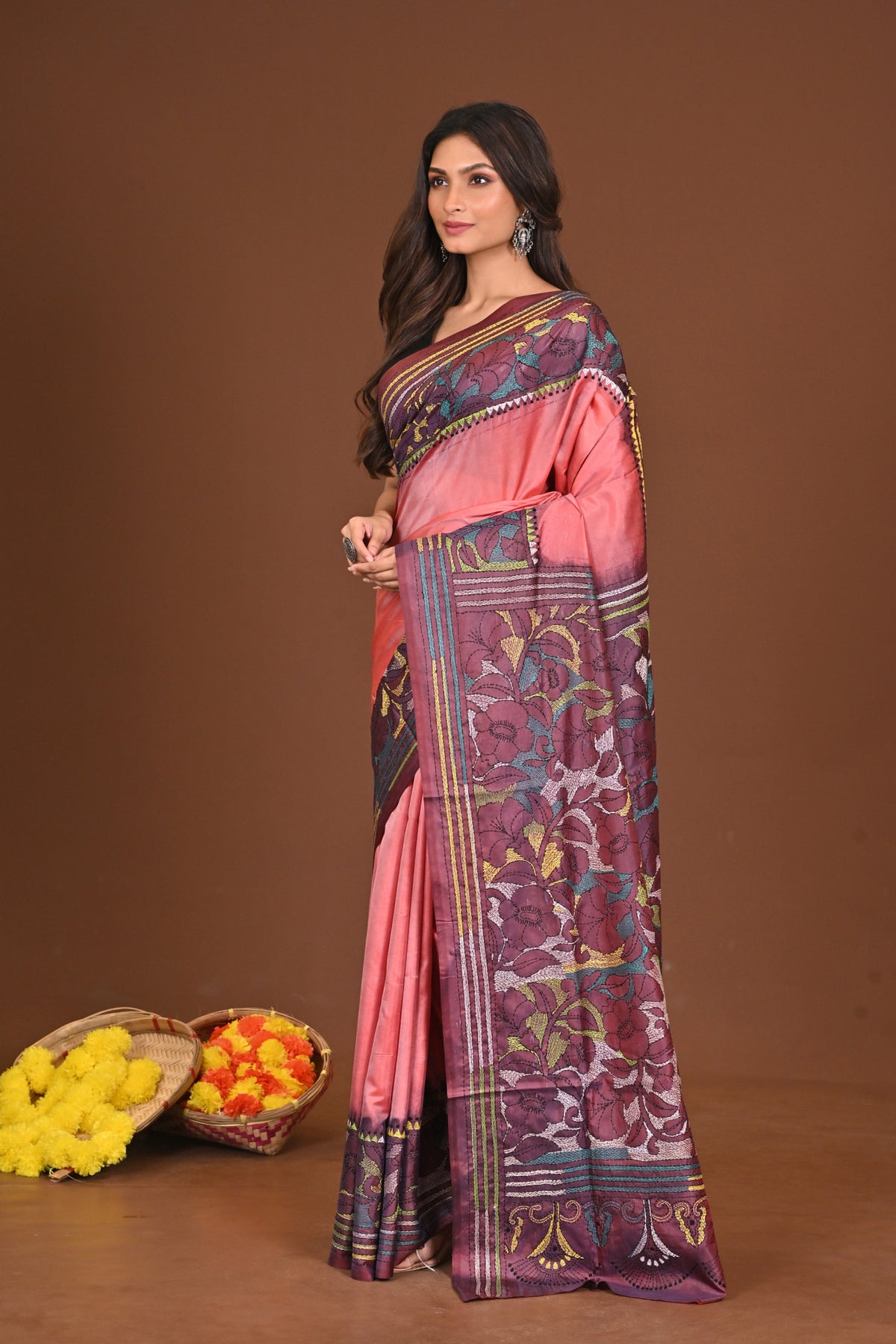 PRABHARANJAN BLENDED SILK KANTHA SAREE