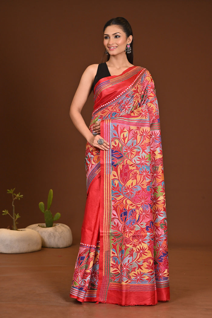 PURE SILK KANTHA SAREE