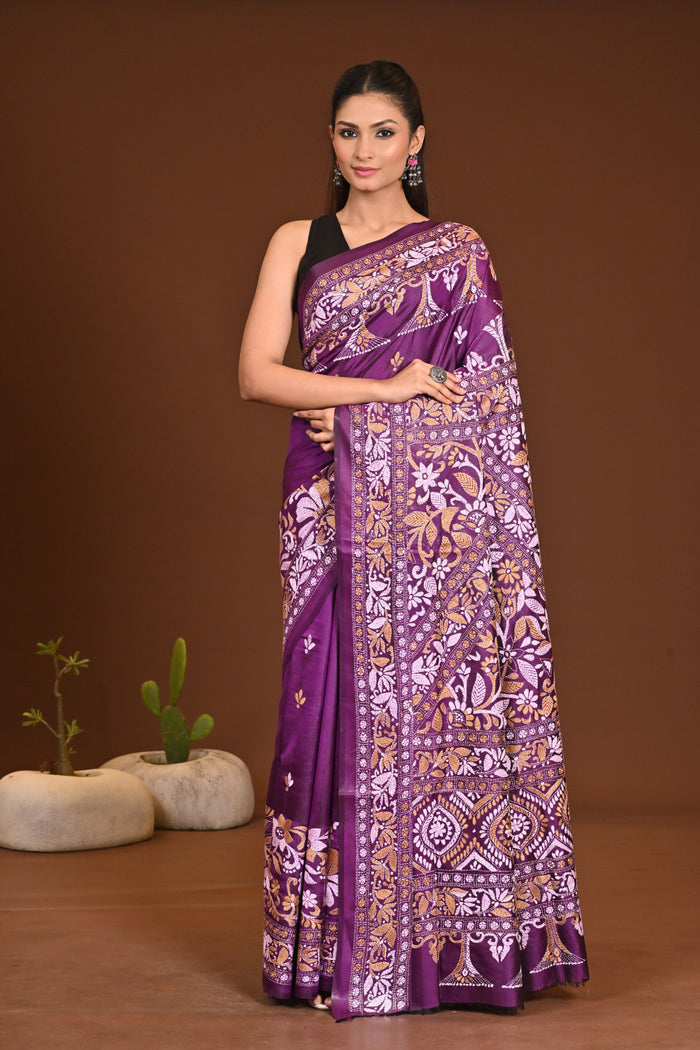 PURE SILK KANTHA SAREE