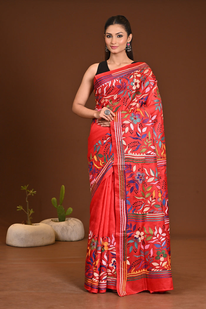 PURE SILK KANTHA SAREE