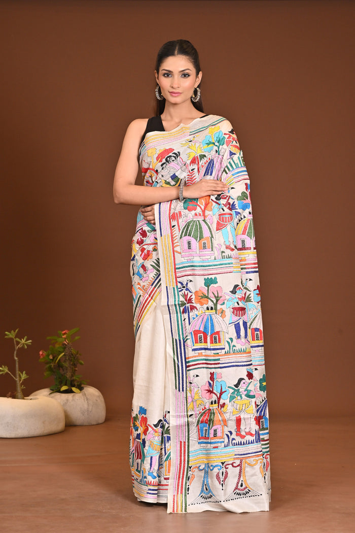 PURE SILK KANTHA SAREE