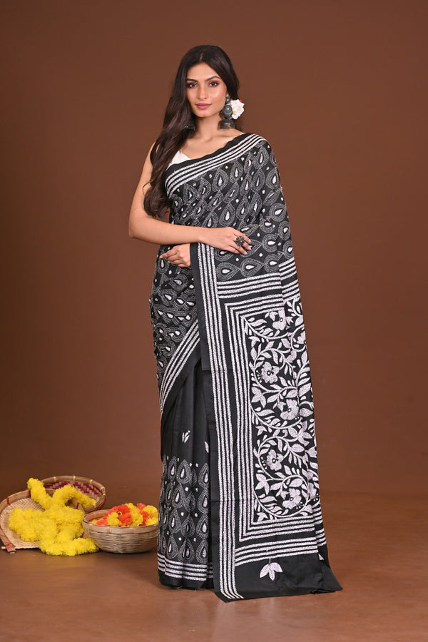 RAATKANYA BLENDED SILK KANTHA SAREE
