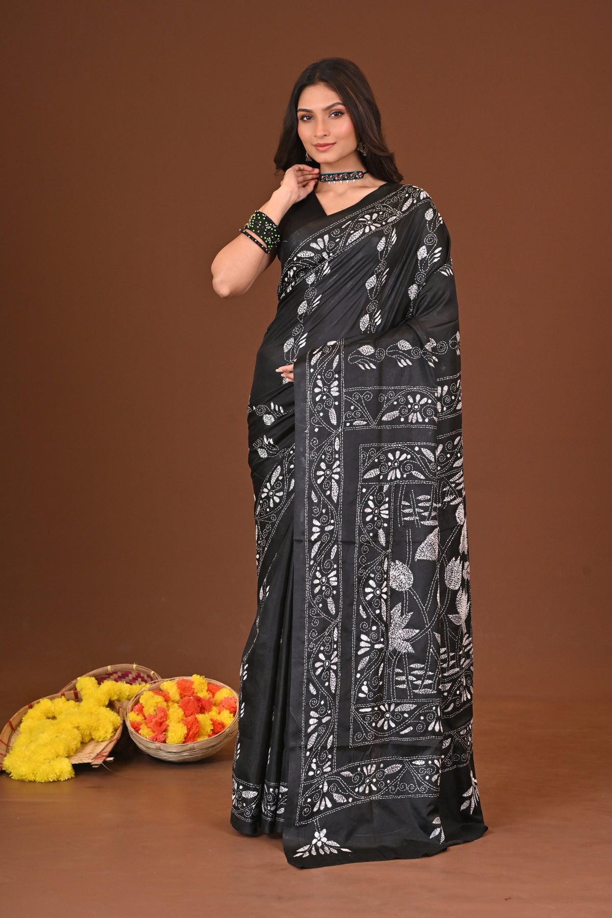 RAATRANG BLENDED SILK KANTHA SAREE