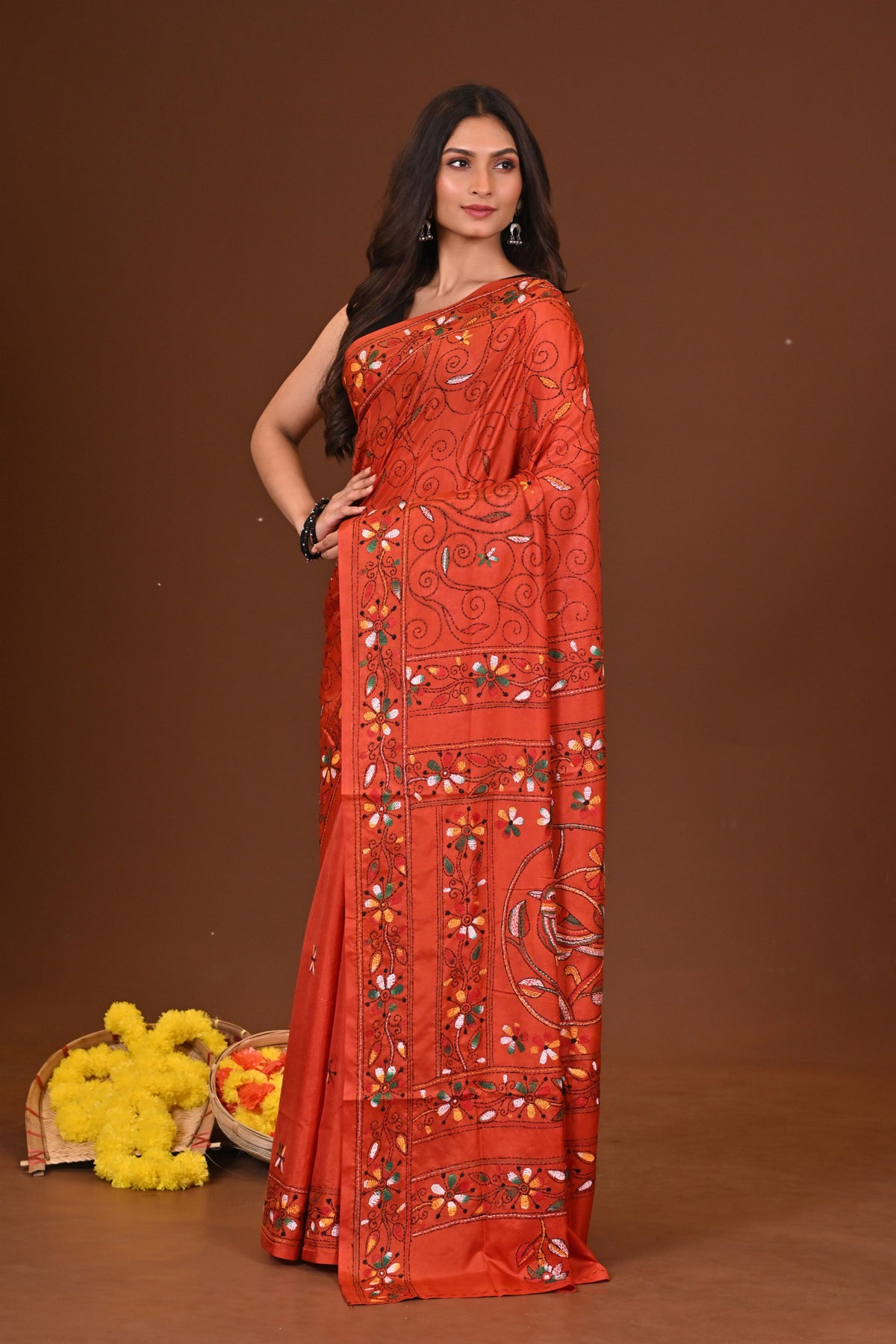 RAKTIMA BLENDED SILK KANTHA SAREE