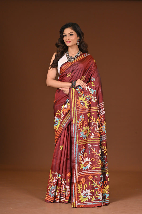 BLENDED SILK KANTHA SAREE