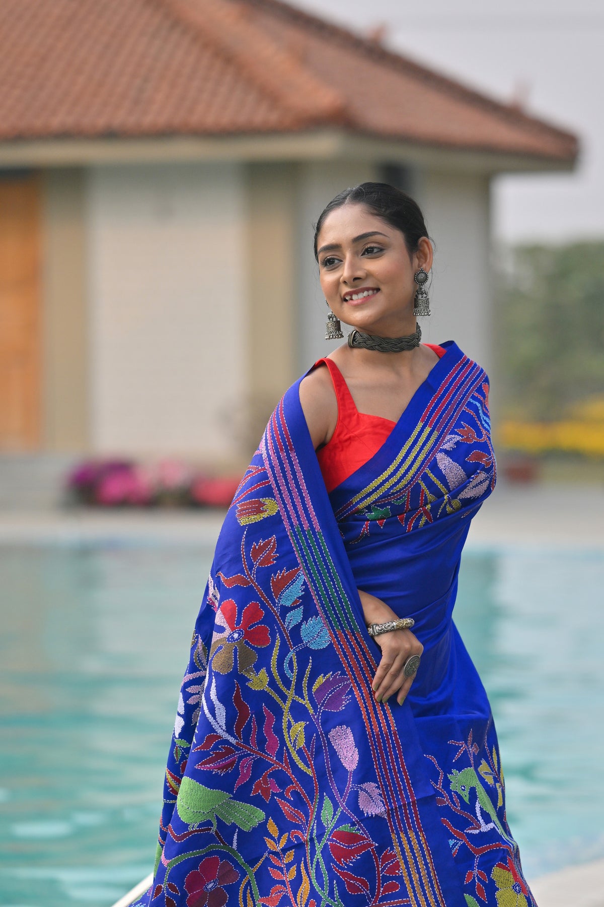 Pure Silk Kantha Stitch Saree