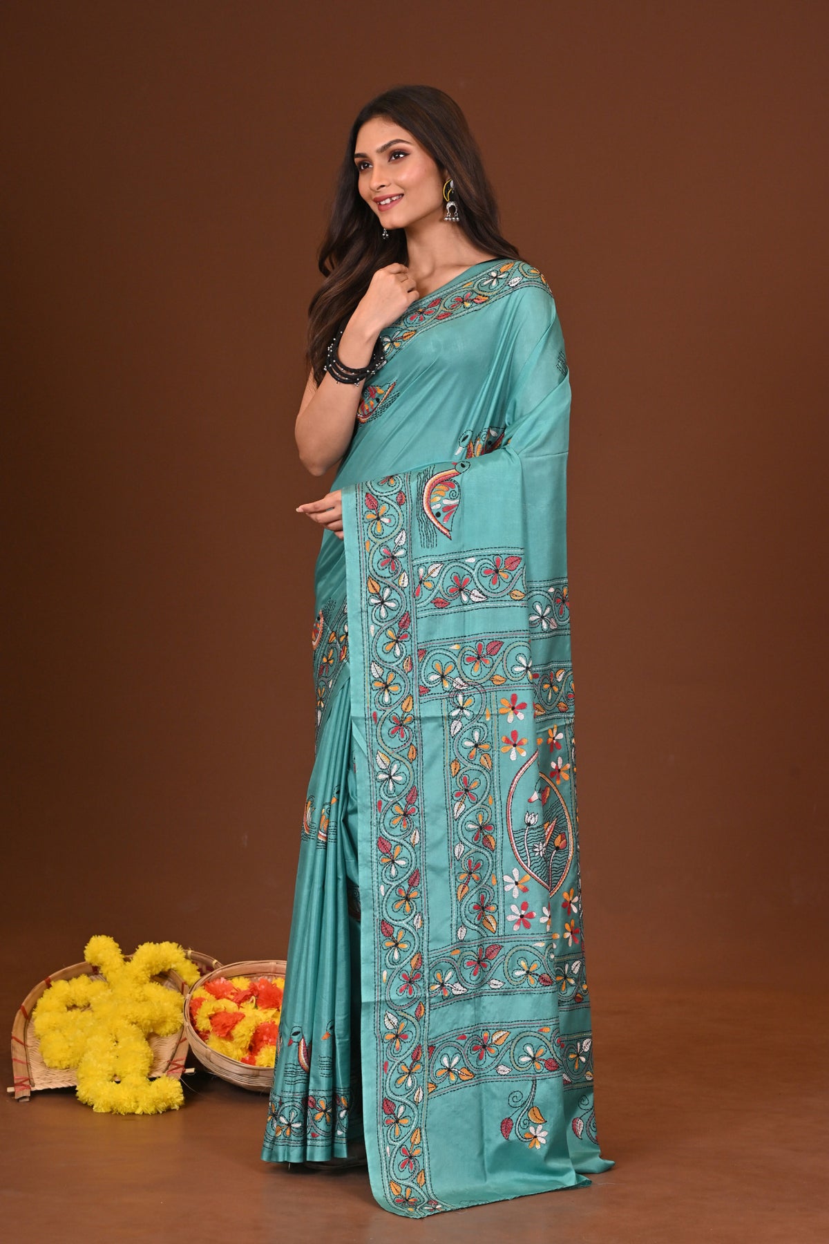SAPTAPARNA BLENDED SILK KANTHA SAREE