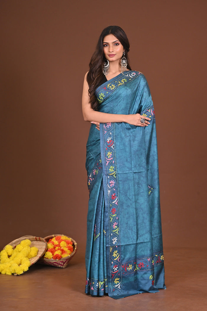 SHITALSHARINI BLENDED SILK KANTHA SAREE