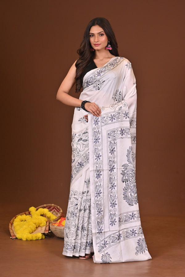 SHUKLAMALA BLENDED SILK KANTHA SAREE