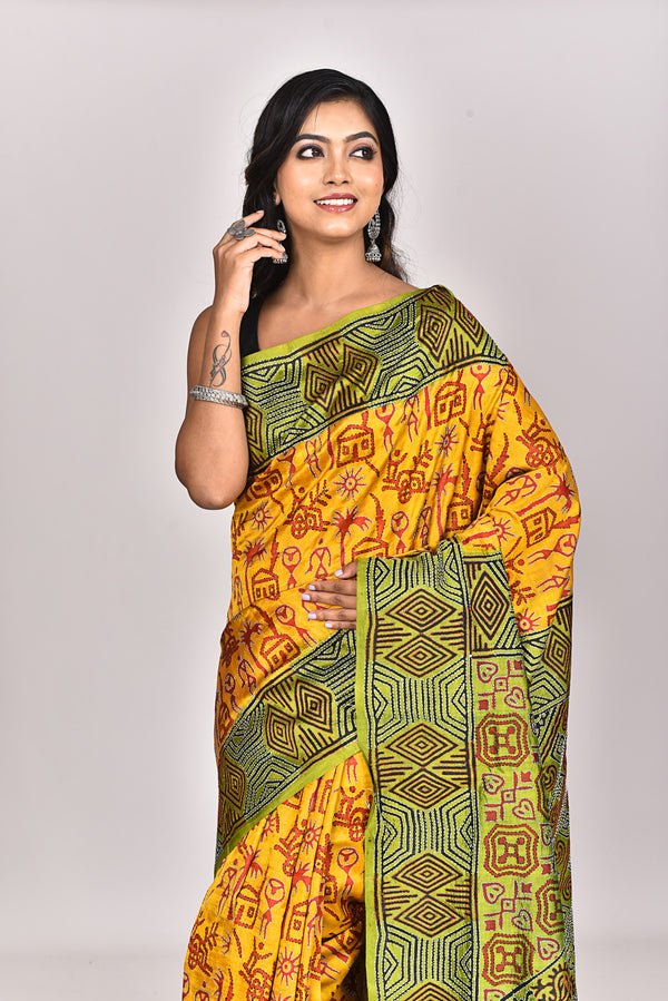 SILK BLOCK KANTHA SAREE