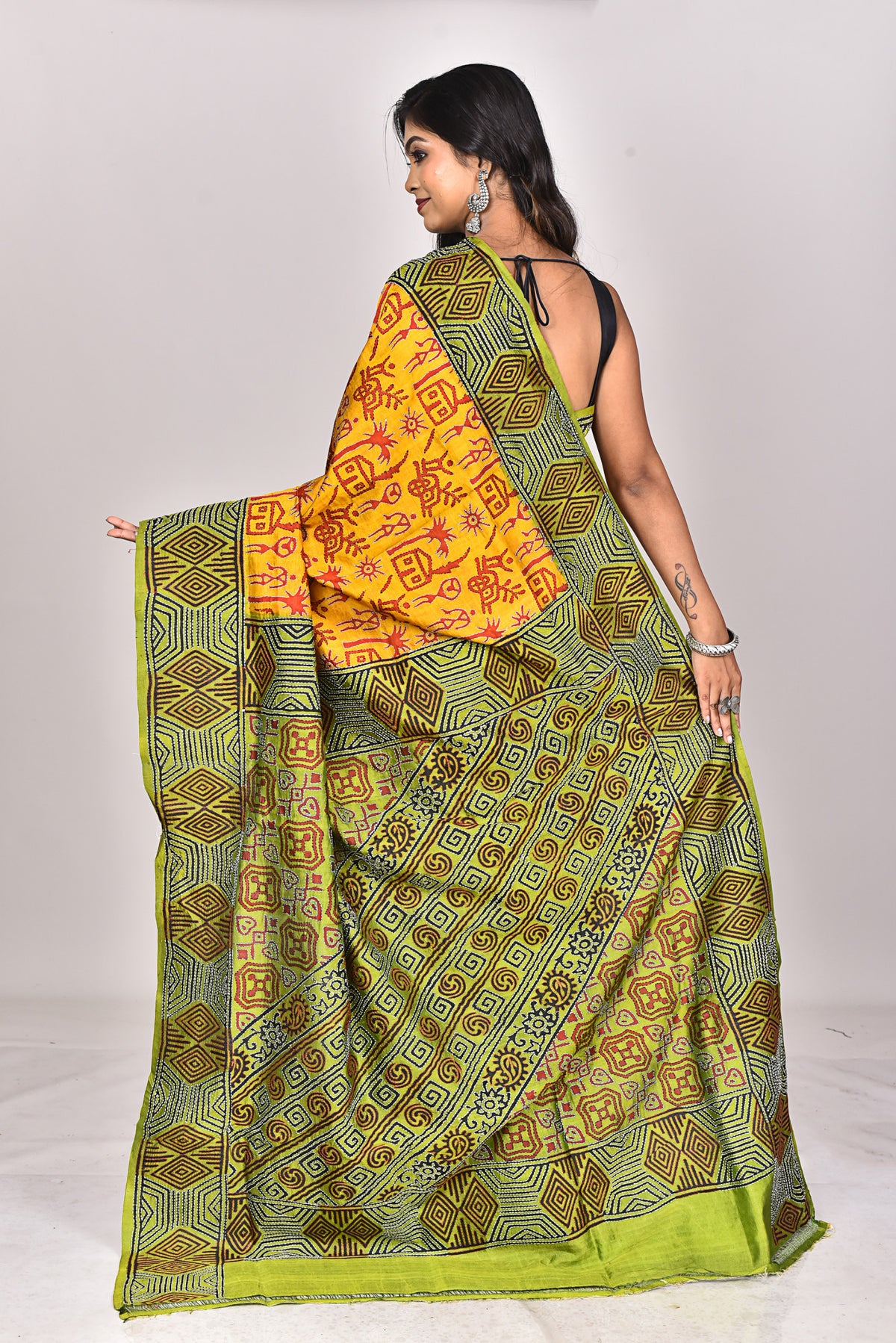 SILK BLOCK KANTHA SAREE