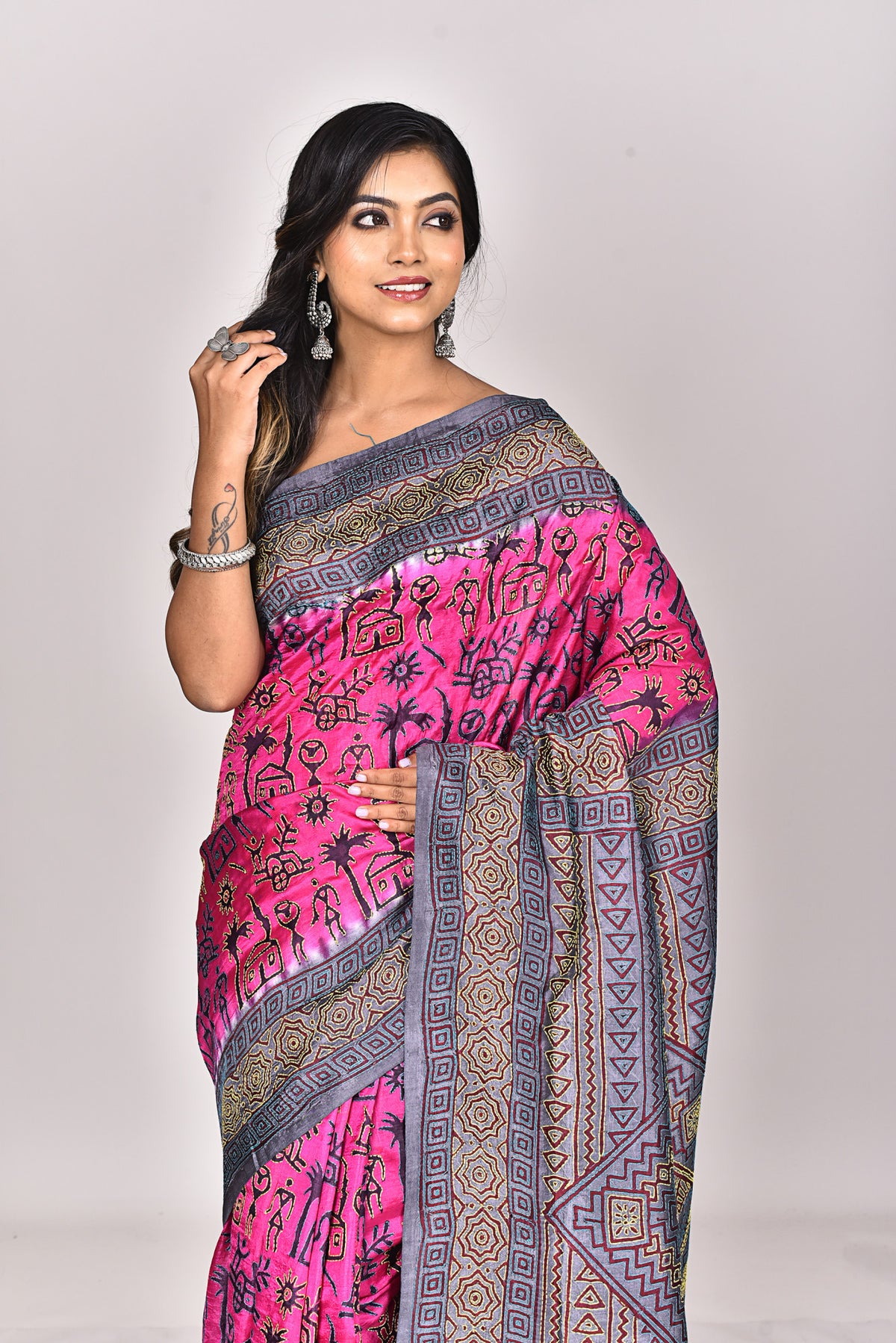 SILK BLOCK KANTHA SAREE