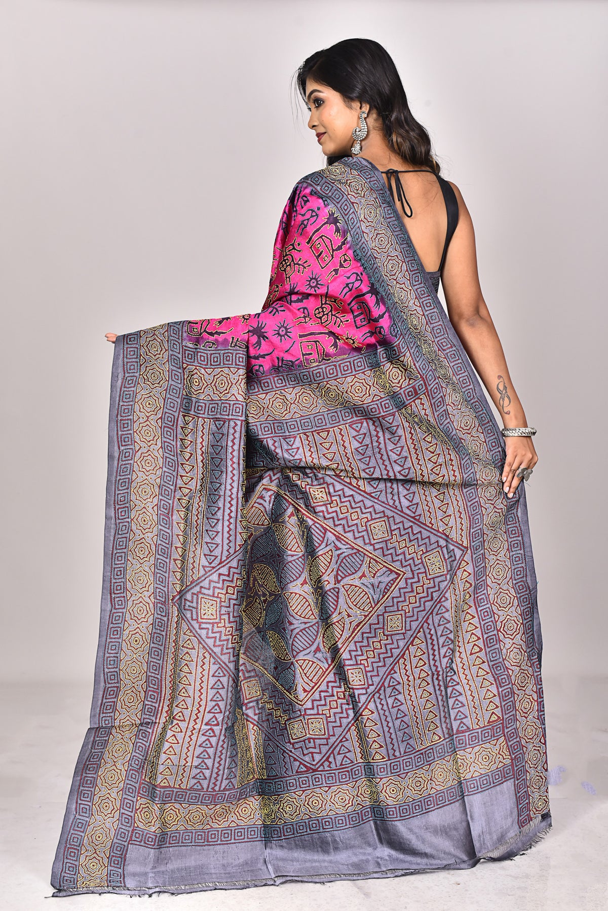SILK BLOCK KANTHA SAREE
