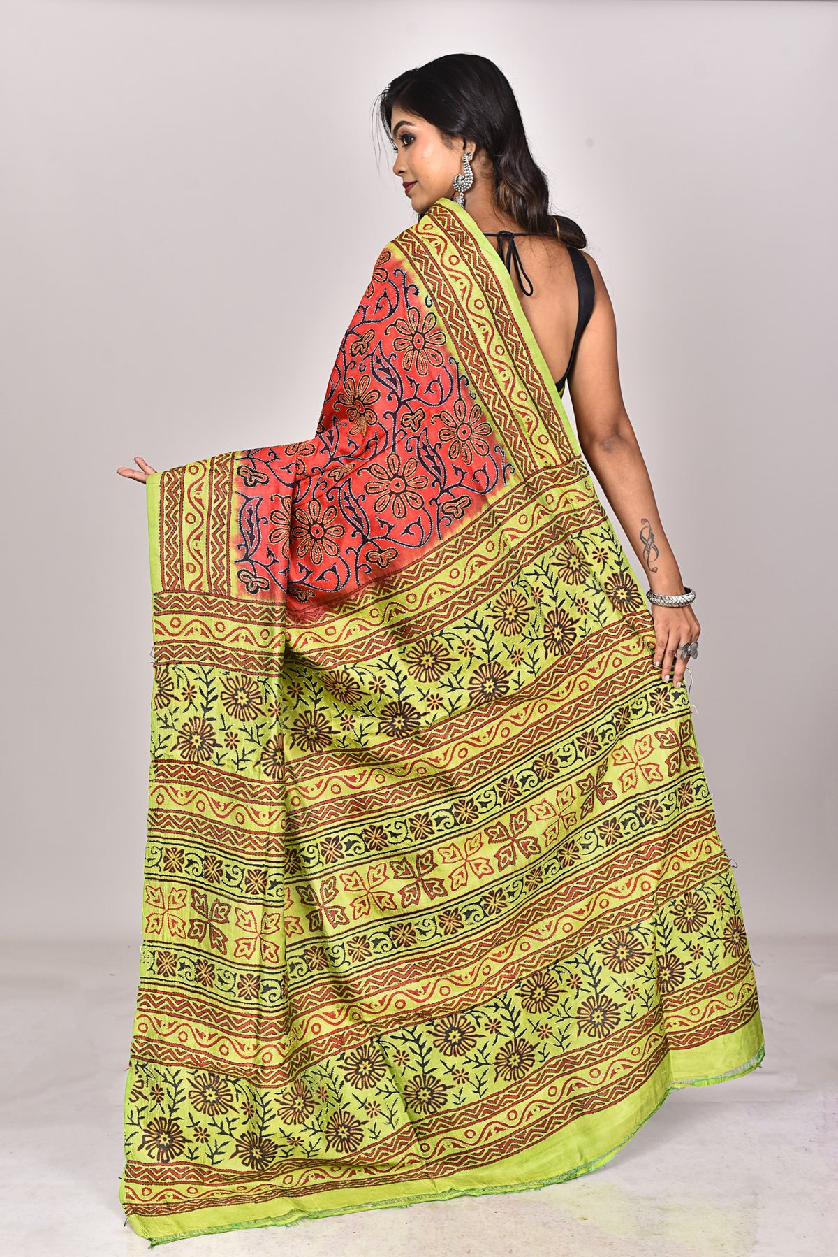 SILK BLOCK KANTHA SAREE