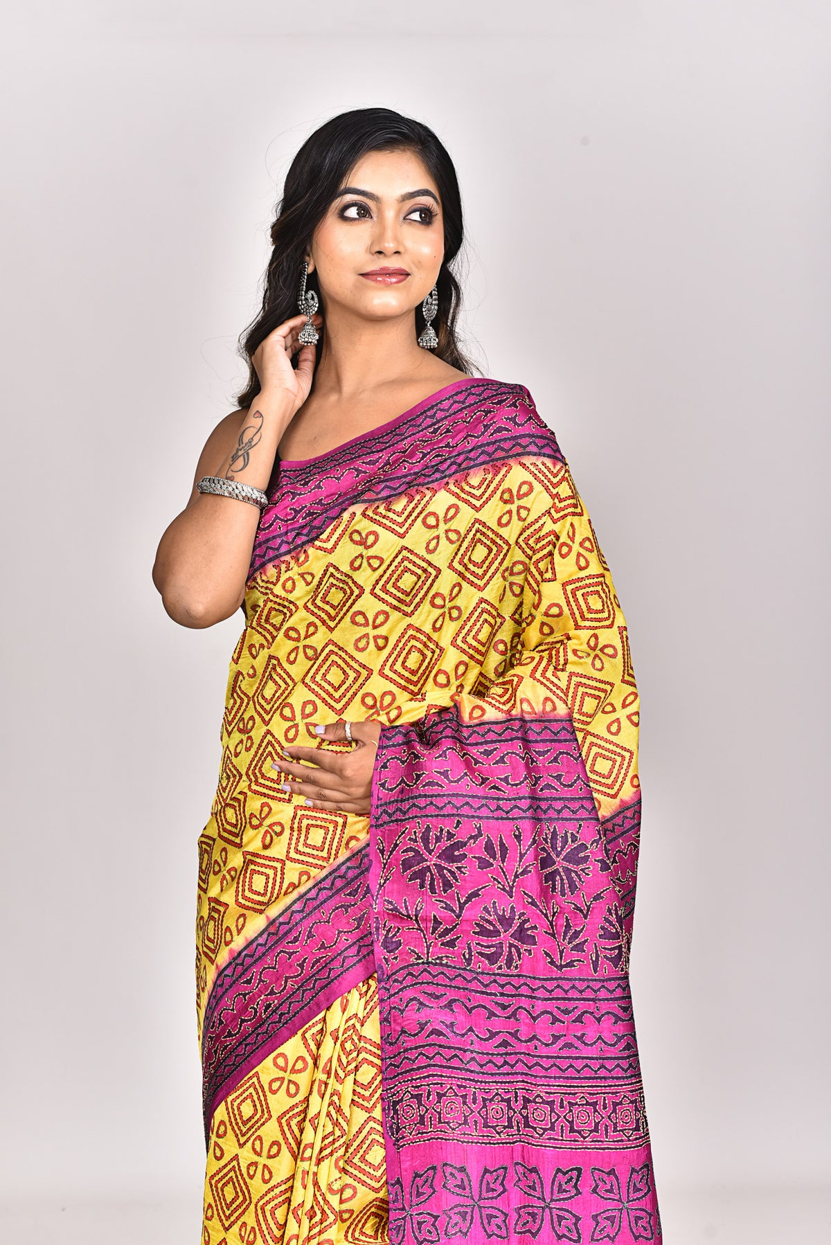SILK BLOCK KANTHA SAREE