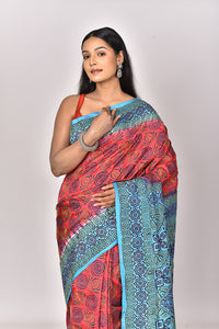 SILK BLOCK KANTHA SAREE