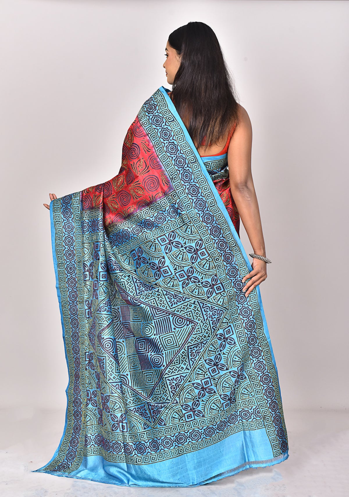SILK BLOCK KANTHA SAREE