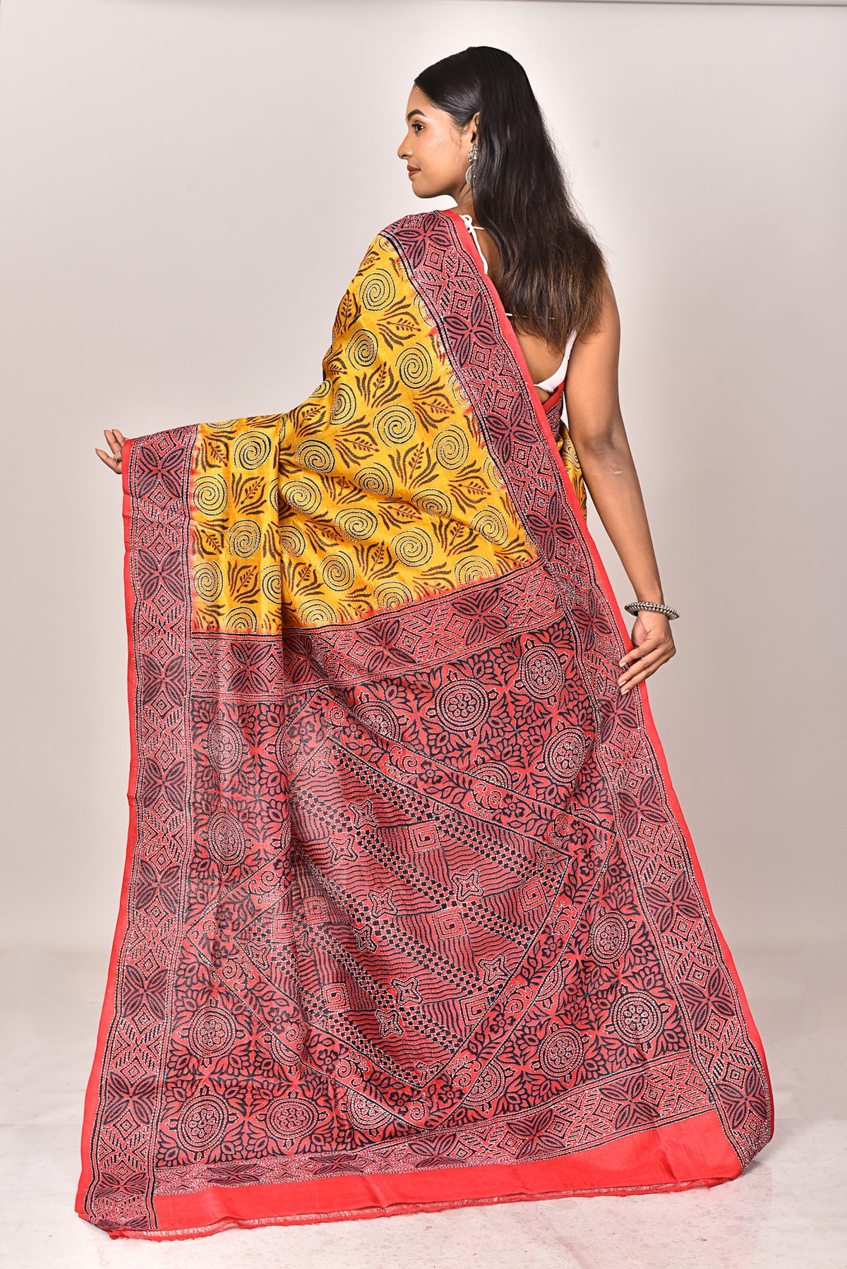 SILK BLOCK KANTHA SAREE