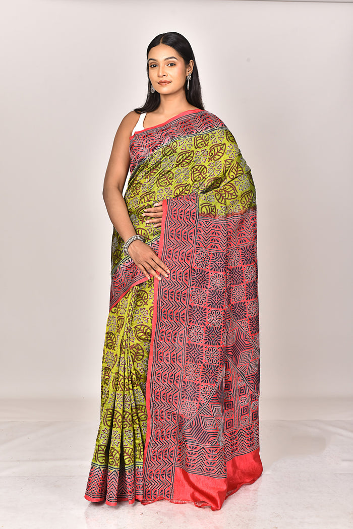 SILK BLOCK KANTHA SAREE