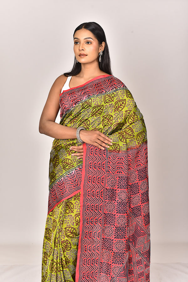 SILK BLOCK KANTHA SAREE