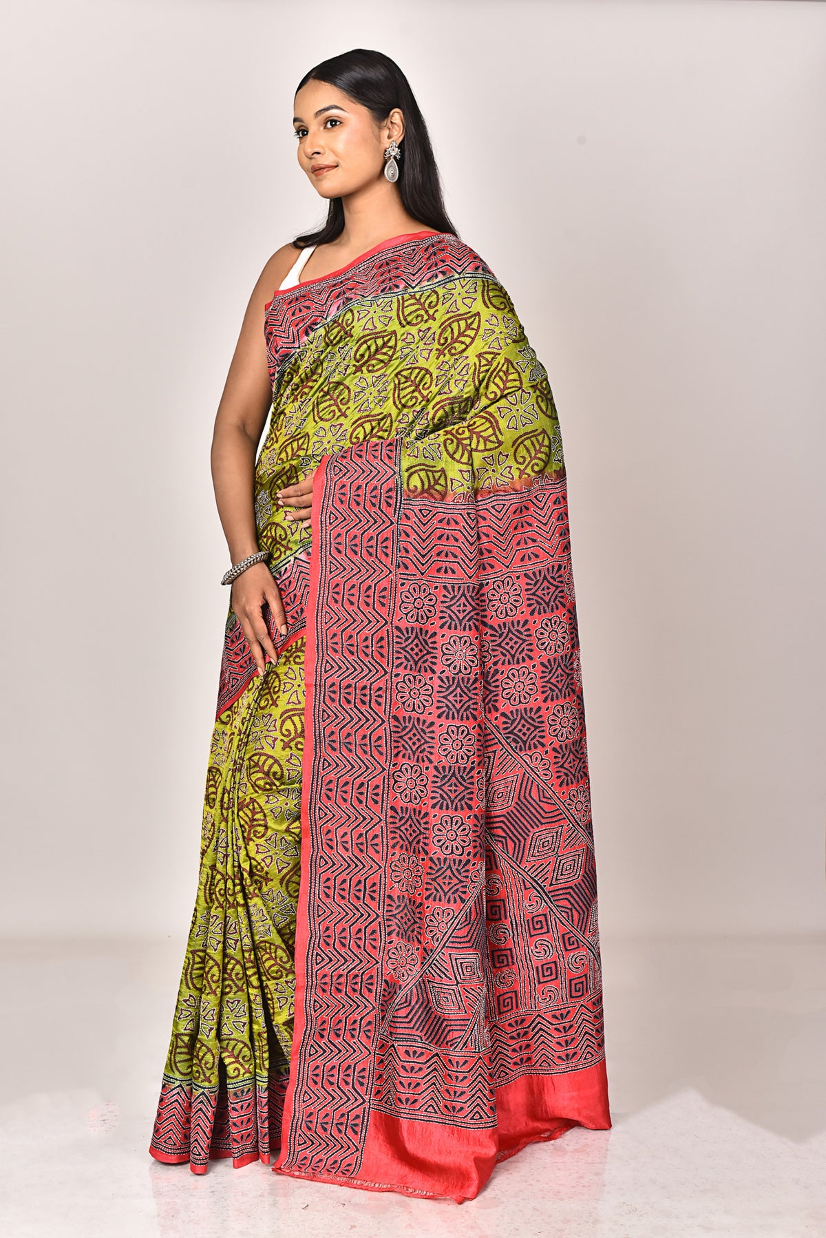 SILK BLOCK KANTHA SAREE