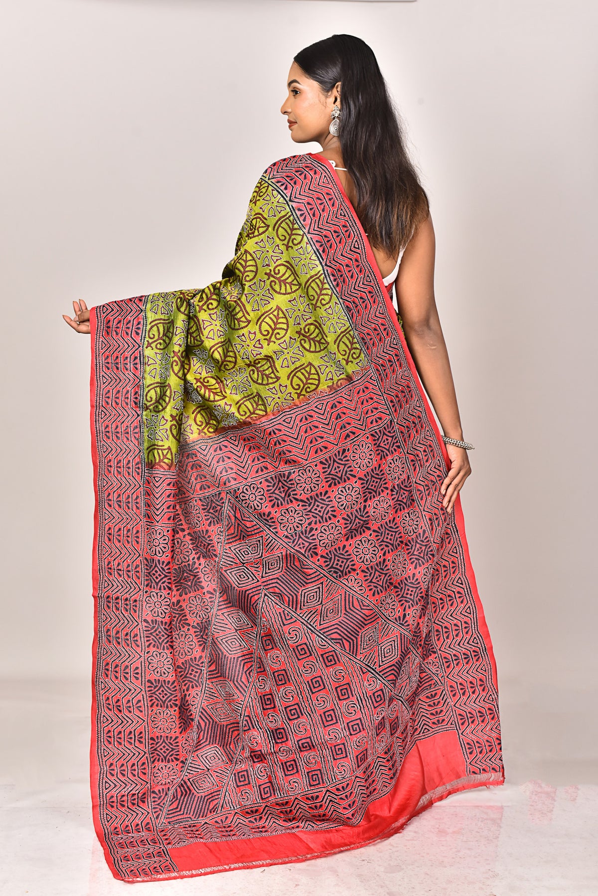 SILK BLOCK KANTHA SAREE