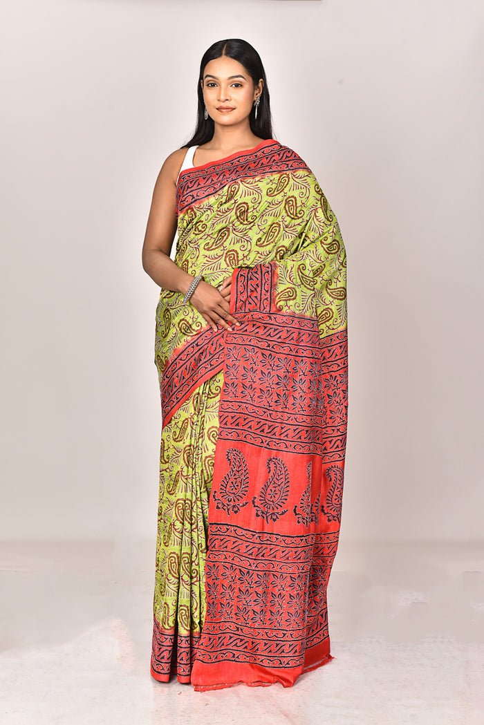 SILK BLOCK KANTHA SAREE