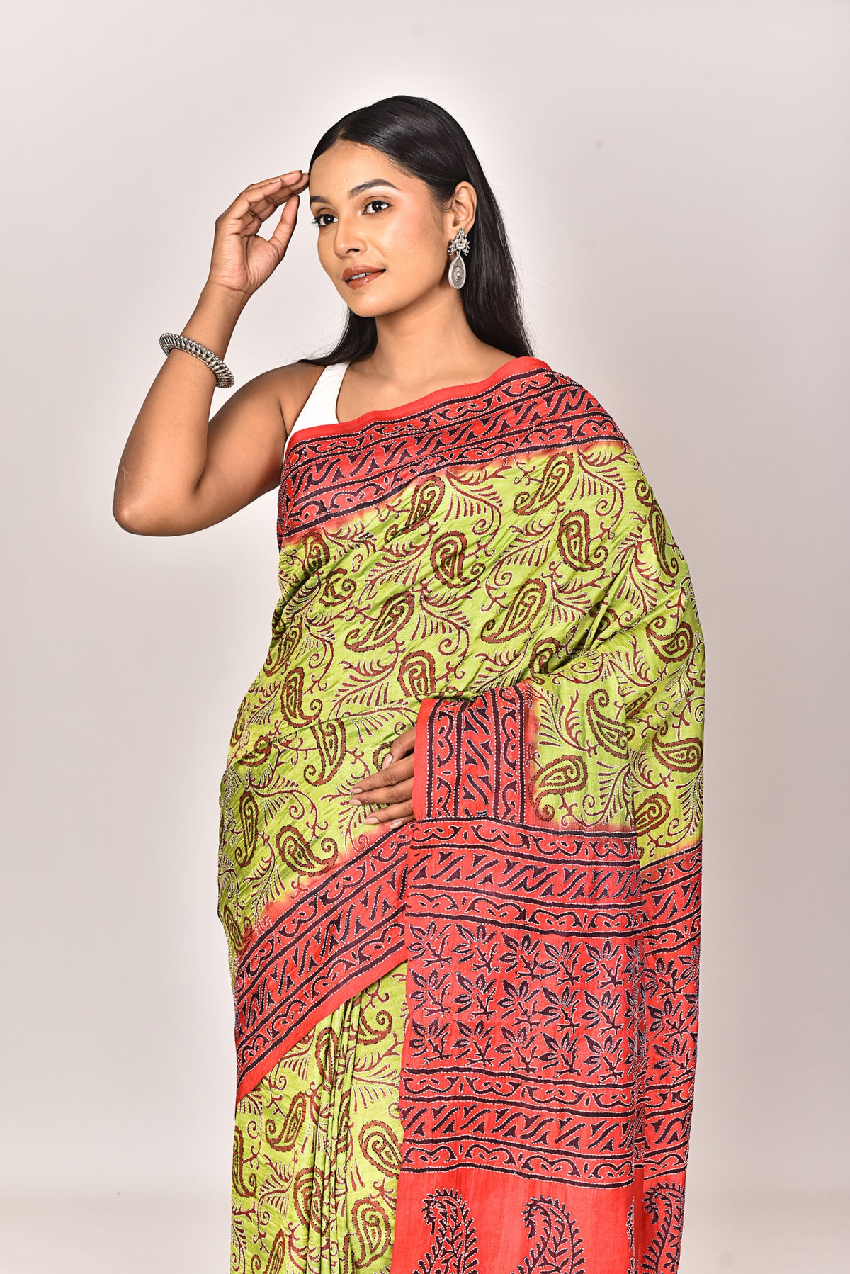 SILK BLOCK KANTHA SAREE