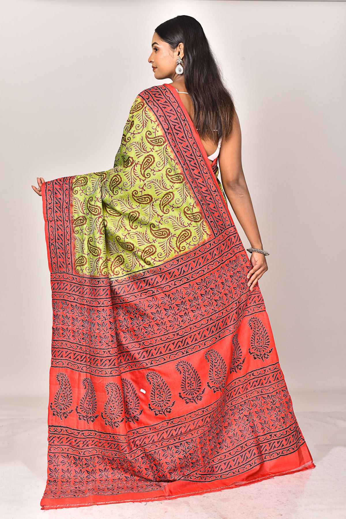 SILK BLOCK KANTHA SAREE
