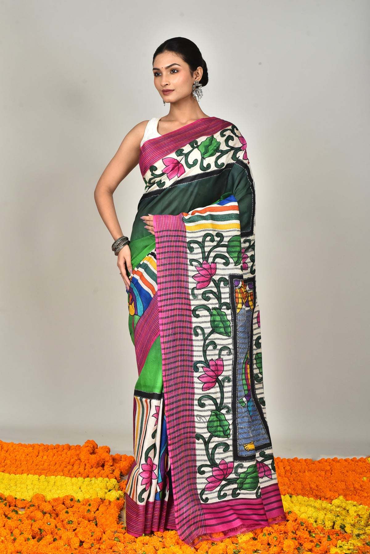 SILK JALCHURI HANDPRINT SAREE