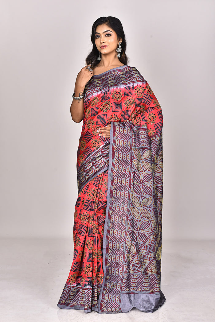 SILK KANTHA BLOCK SAREE