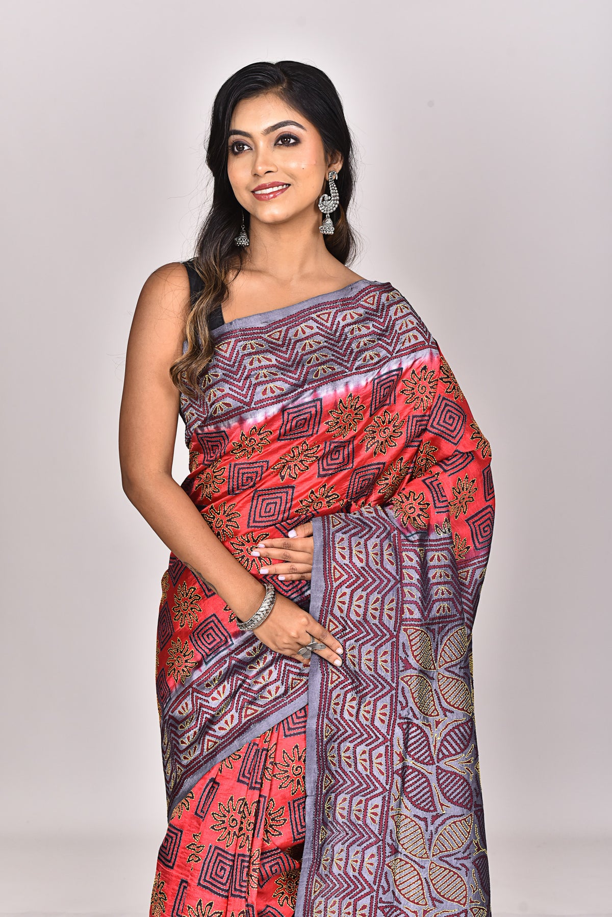 SILK KANTHA BLOCK SAREE